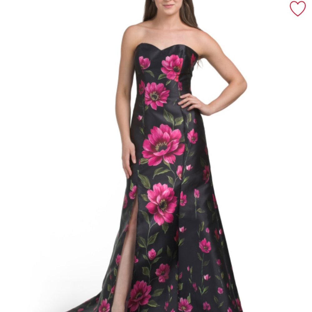 RENE BY RENE RUIZ Strapless Floral Gown With Slit - Picture 3 of 11